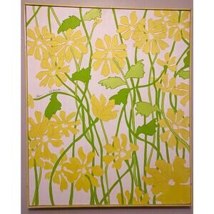 SHARI HATCHETT RARE VINTAGE ORIGINAL FRAMED YELLOW FLOWER PAINTING ON CANVAS